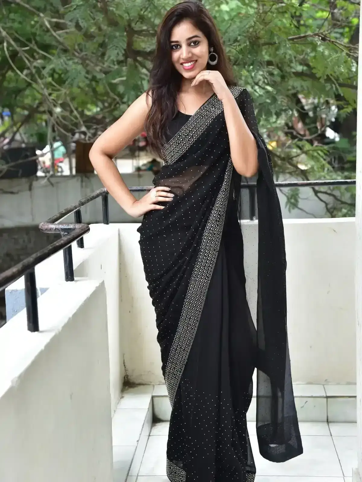 Vibhisha Jaanu in Black Saree at Rudram Kota Movie Success Meet